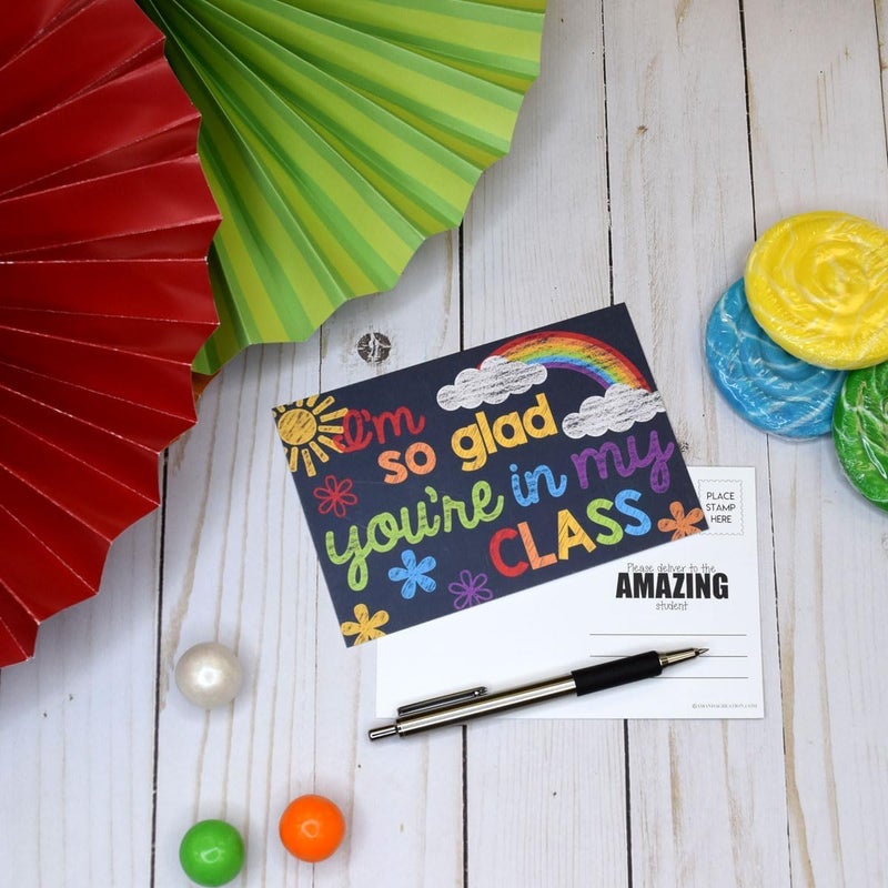 Amanda Creation Glad You're in My Class Colorful Chalkboard Themed Blank Postcards for Students from Teachers, 30 4"x6" Fill in Notecards by AmandaCreation - Image 4